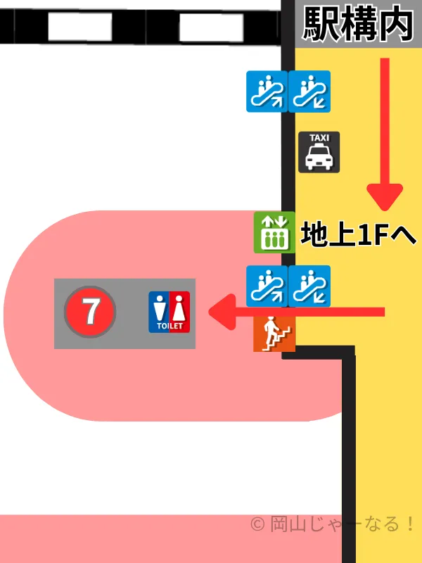 Wi‑Fiが使える岡山駅西口バスセンター案内図。