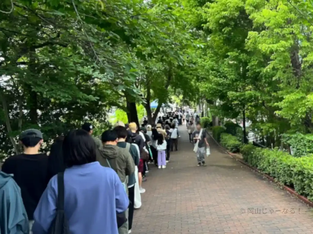 100人近くが行列に並んでいる写真