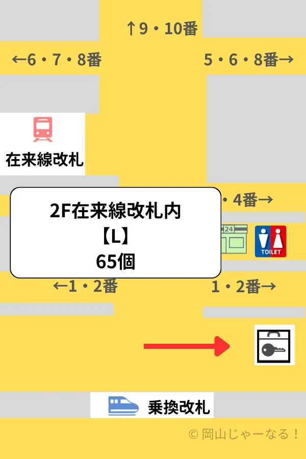 岡山駅の在来線改札内にあるコインロッカー